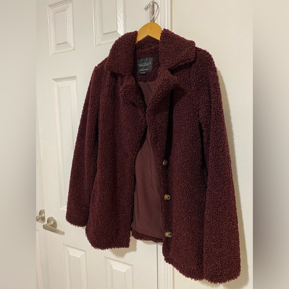 Sanctuary Burgundy Sherpa Women’s Three Button Coat XS - Picture 1 of 12